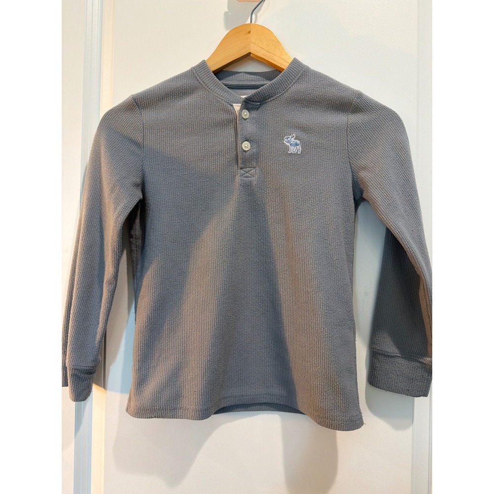 Abercrombie Kids Gray Waffle Knit Henley Long Sleeve Shirt Size 7/8 Moose Logo